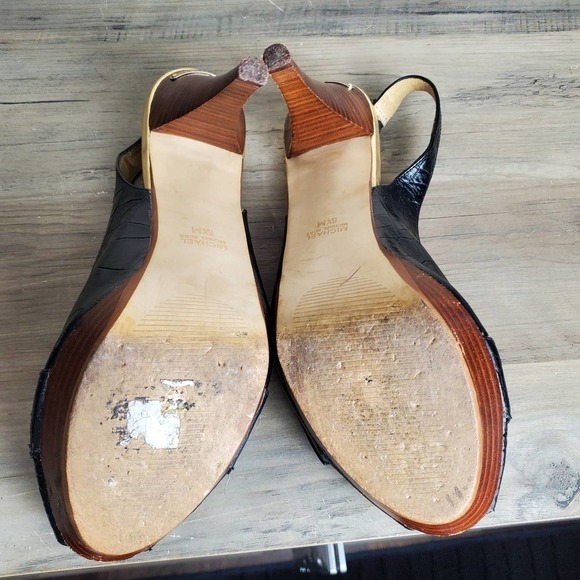 Michael Kors Heels Womens Size 8.5 Black Leather Croc Print Slingback Stacked - Picture 10 of 10